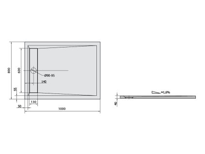 Polysan VARESA 100 x 80 cm sprchová vanička obdélníková litý mramor 71605