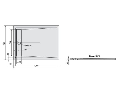 Polysan VARESA 120 x 90 cm sprchová vanička obdélníková litý mramor 71603