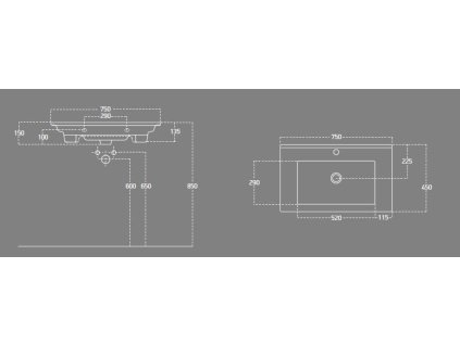 Aqualine Zuno 9075 umyvadlo nábytkové 75 x 45 cm