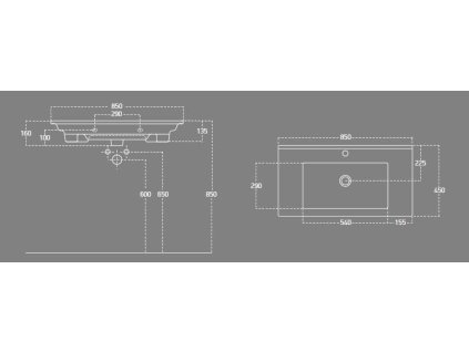 Aqualine Zuno 9085 umyvadlo nábytkové 85 x 45 cm