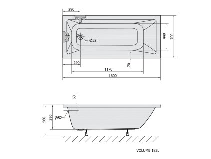 Polysan Noemi 160 x 70 cm vana obdélníková akrylátová 71707