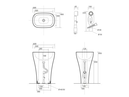 Sapho Aquatech 374201 keramické umyvadlo volně stojící 60 x 85 x 40 cm
