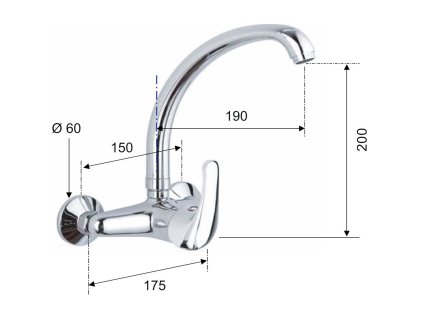 Aqualine Kasiopea 1107-13 dřezová baterie nástěnná 150 mm páková