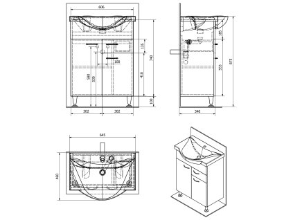 Aqualine KERAMIA  FRESH umyvadlová skříňka ,60x74x33,7cm,dub platin ( 50066 )