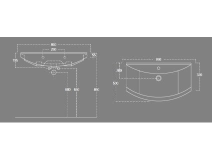 Aqualine Zero 86 x 50 cm 6085 umyvadlo nábytkové