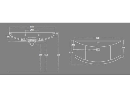 Aqualine Zero 6095 umyvadlo nábytkové 97 x 51 cm