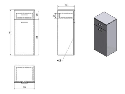 Aqualine ZOJA/KERAMIA FRESH 35 x 78 x 29 cm 50261 skříňka spodní s košem bílá