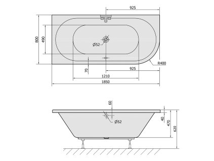 Polysan Viva L185 x 80 cm vana asymetrická akrylátová levá 72099