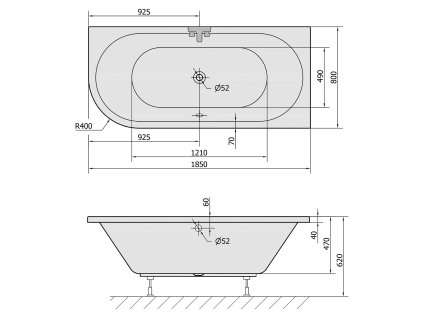 Polysan Viva R 185 x 80 cm vana asymetrická akrylátová pravá 72129