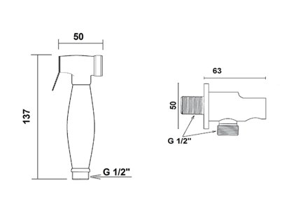 Sapho 9106 bidetová sprcha retro s hadicí a držákem sprchy s vyústěním bronz
