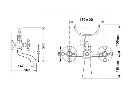 Sapho Antea 3015 vanová baterie nástěnná 150 mm kohoutková zlatá