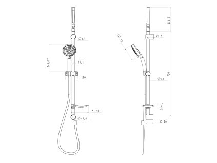 Aqualine Tila 11445 posuvný držák sprchy s mýdlenkou 750 mm chrom
