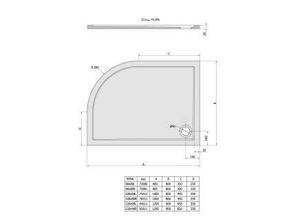 Polysan RENA L 90 x 80 cm sprchová vanička 72890 litý mramor levá