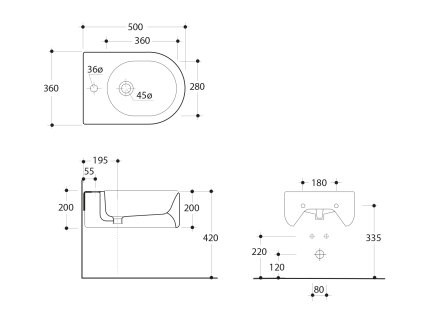 Sapho Flo 312501 bidet závěsný 50 x 36 cm