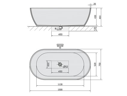 Polysan Reduta 150 x 75 cm vana volně stojící litý mramor 72843