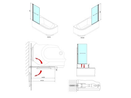 Polysan RIONI pneumatická vanová zástěna 710 mm, stříbrný rám, čiré sklo 72915