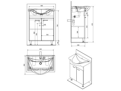 Aqualine KERAMIA FRESH 50065 umyvadlová skříňka 60 cm dub platin