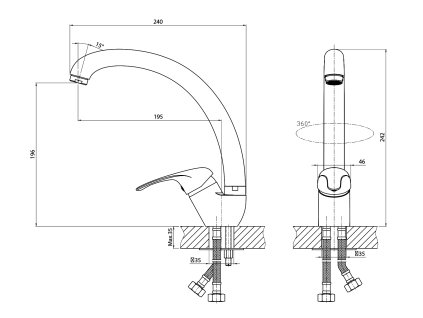 Aqualine Kasiopea 35 1107-65 dřezová baterie stojánková páková