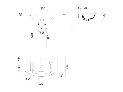 Sapho Pura 8826111 umyvadlo Slim závěsné 82 x 52 cm