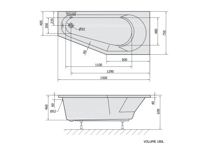 Polysan Tigra R 150 x 75 cm vana asymetrická akrylátová pravá 72933