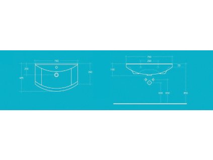 Aqualine Zero 6075 umyvadlo nábytkové 75 x 48,5 cm