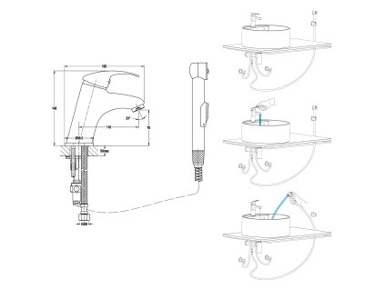 Sapho 1209-05 umyvadlová stojánková baterie s ruční bidetovou sprškou chrom