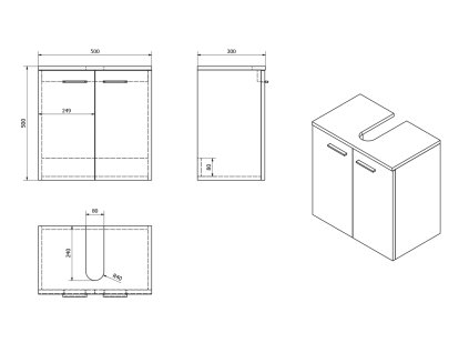 Aqualine DINO 50 x 30 x 50 cm 57030 skříňka pod umyvadlo bílá