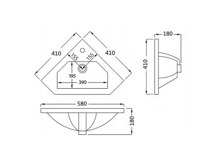 Aqualine keramické umyvadlo rohové 40 x 19 x 40 cm nábytkové bílá 1601-40