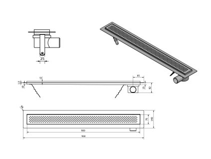 Aqualine Krokus 2705-10 sprchový kanálek s roštem 960 x 140 x 85 mm nerez