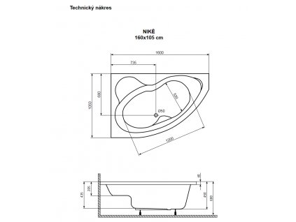 Arttec Niké Classic SOR01854 vana asymetrická akrylátová levá 160 x 105 cm