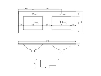 Sapho Slim 1601-150 keramické dvojumyvadlo nábytkové 150 x 46 cm