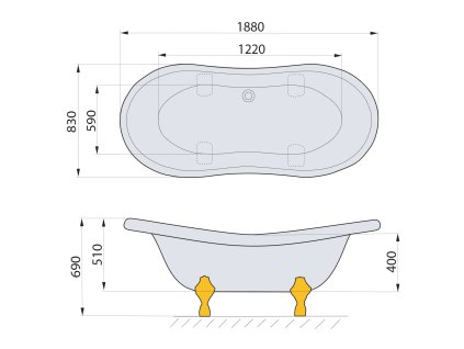 Polysan Charleston 188 x 80 x 71 cm vana volně stojící 72959 černá / bílá