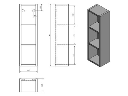 Aqualine Zoja 45463 policová skříňka k zrcadlu Korin 20 x 70 x 12 cm bílá