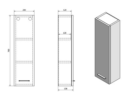 Aqualine Zoja 45462 horní skříňka k zrcadlu Korin 20 x 70 x 14cm bílá