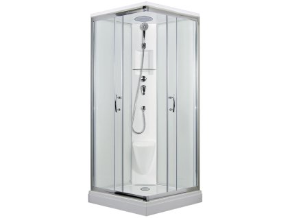 2600 13 sprchovy box smaragd model 3 ctverec s vanickou z liteho mramoru sedatkem polickou a stropem s horni sprchou cire sklo