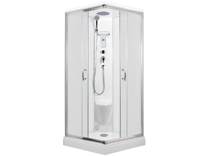 2585 9 parni sprchovy box smaragd model 8 ctverec s vanickou z liteho mramoru sedatkem radiem parnim vyvijecem a stropem s horni sprchou matne chinchila sklo