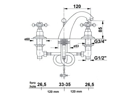 Sapho Antea 3028 umyvadlová tříprvková baterie stojánková kohoutková nikl