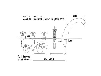 Sapho Antea 3318 baterie na okraj vany pětiprvková kohoutková nikl