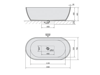 Polysan Reduta 150x75x58 cm vana volně stojící litý mramor 72974 černá/bílá