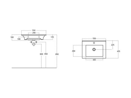 Aqualine Zuno 55 9055 umyvadlo nábytkové 55 x 45 cm