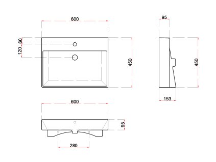 Sapho 17060 Kare 60 umyvadlo nábytkové 60x46 cm