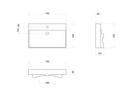 Sapho 17070 Kare 70 umyvadlo nábytkové 70x46 cm