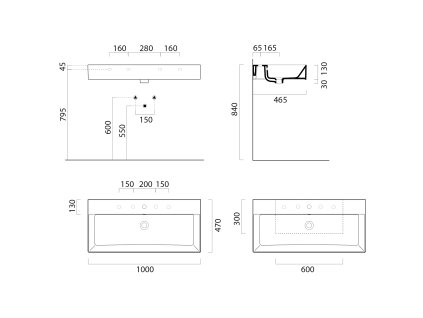 Sapho Kube X 9423211 umyvadlo 100 x 47 cm