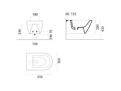 Sapho Kube X 9465111 bidet závěsný 55 x 36 cm
