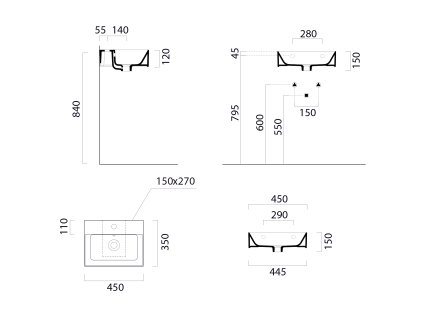 Sapho Kube X 9485111 umyvadlo 45 x 35 cm