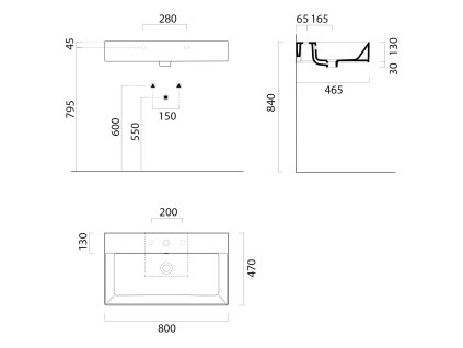 Sapho Kube X 9422111 umyvadlo 80 x 47 cm