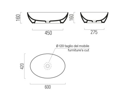 Sapho Pura 884208 umyvadlo 60 x 42 cm creta mat