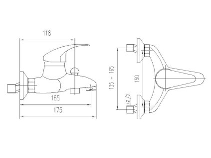 Aqualine Kasiopea 1107-10 vanová baterie nástěnná 150 mm páková