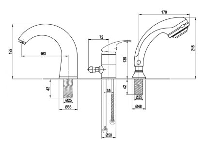 Aqualine Kasiopea 1107-30 baterie třiprvková na okraj vany páková