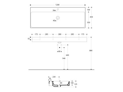 Sapho Cento 353401 umyvadlo 120 x 45 cm